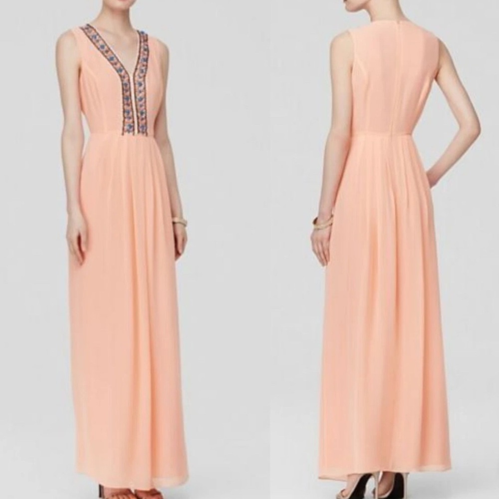 Shoshanna Luna Beaded Neckline Sleeveless Maxi Dress Gown Melon Orange SZ 6
